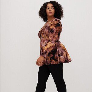 TORRID Tie Dye Babydoll Long Sleeve Crinkle Gauze Smocked Top Size 2